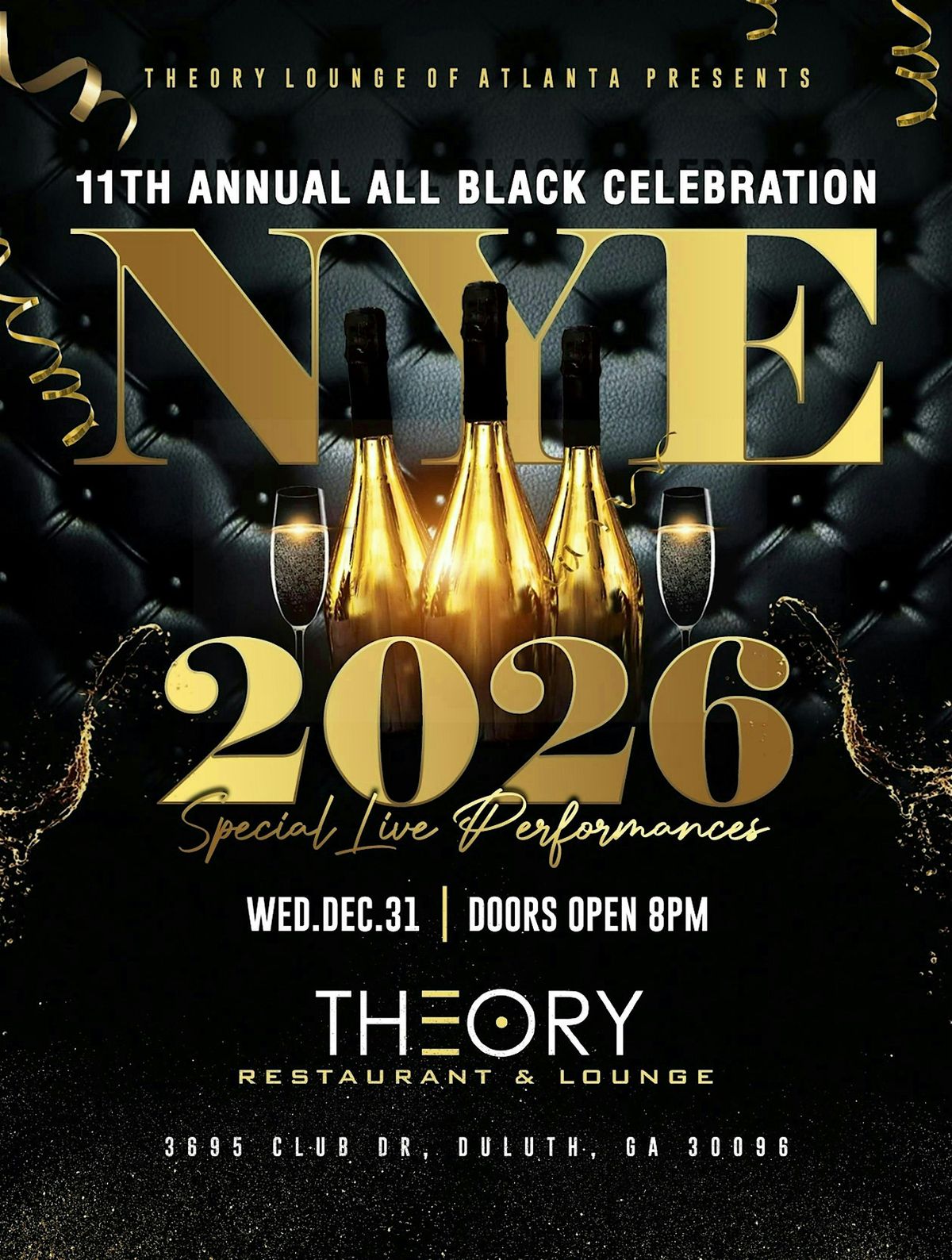 NYE 2026 ALL BLACK PARTY Live Entertainment & Dance. Theory Atlanta!