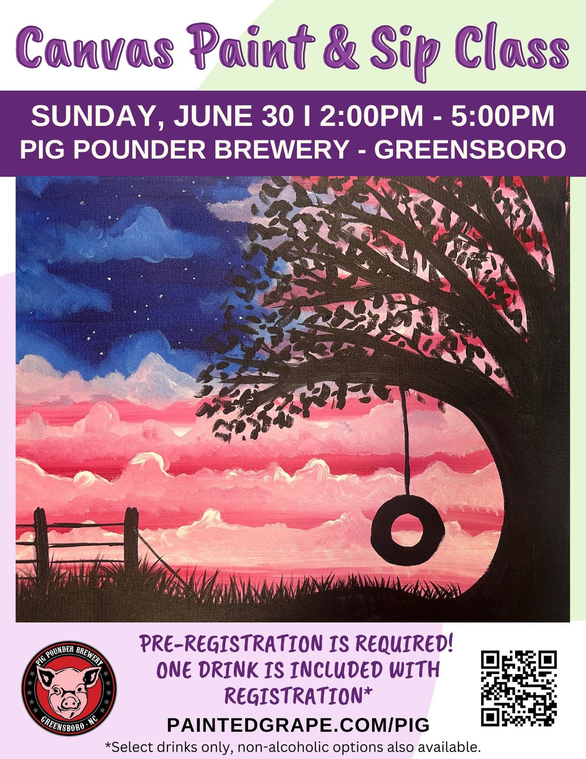 Pig Pounder Brewery (Greensboro) Freedom Sunset - Paint & Sip Class