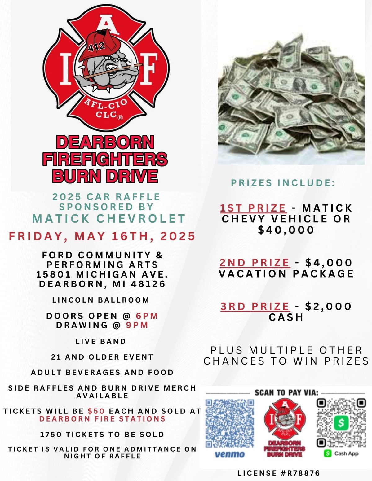 2025 Dearborn Firefighters Burn Drive Car Raffle