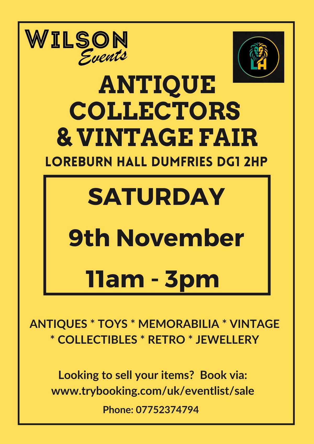 Dumfries Antique, Collectors & Vintage Fair at The Loreburn Hall, Dumfries DG1 2HP 09\/11\/2024