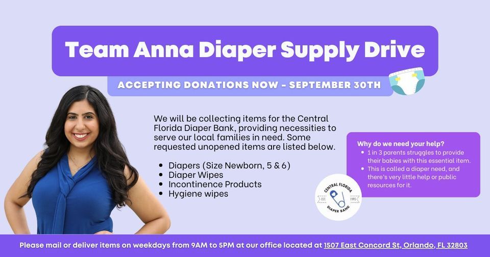 3rd Annual Team Anna Diaper Supply Drive, 1507 E Concord St, Orlando