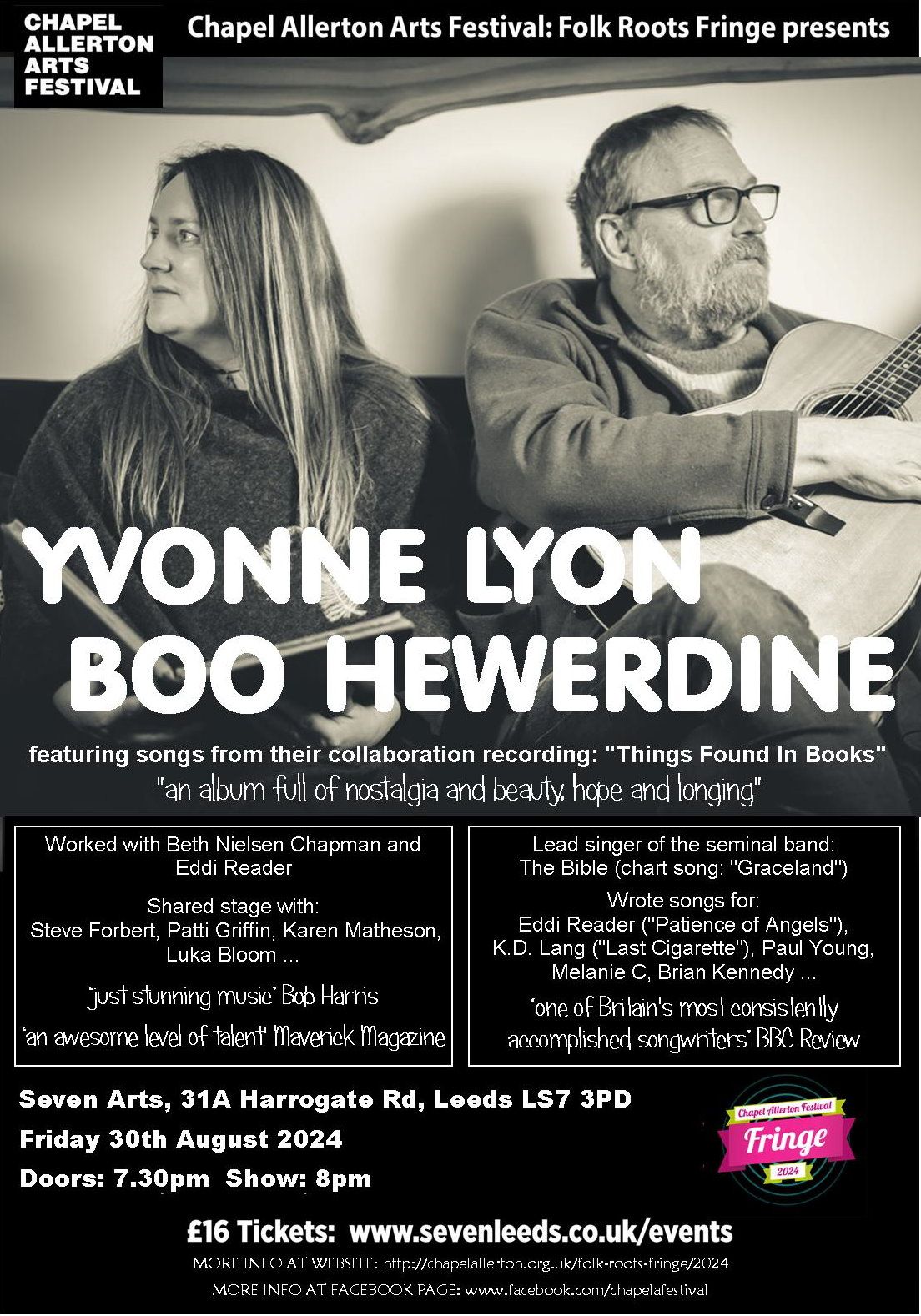 YVONNE LYON & BOO HEWERDINE | in Concert | Chapel Allerton Arts Festival Leeds | Fri 30th August 24