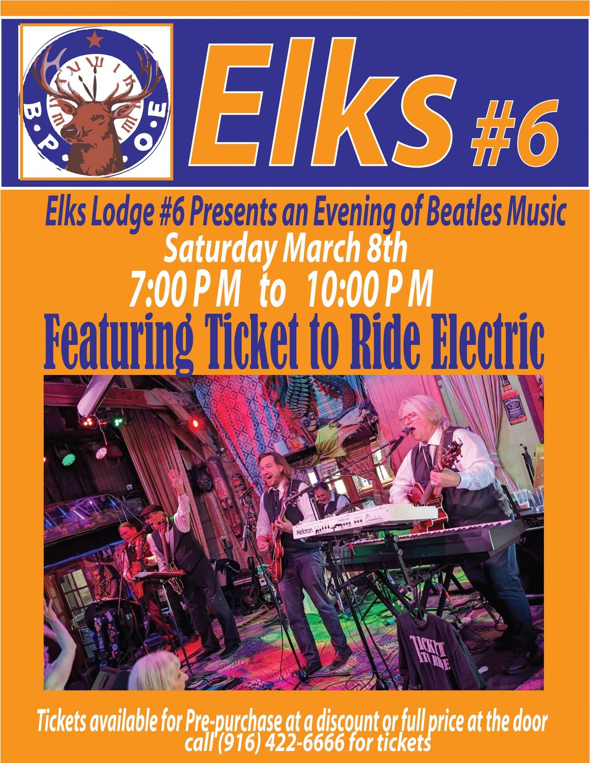 Beatles & Elks!!! Ticket To Ride at Elks Lodge #6. Optional Dinner prior to the show! Sat March 8th!