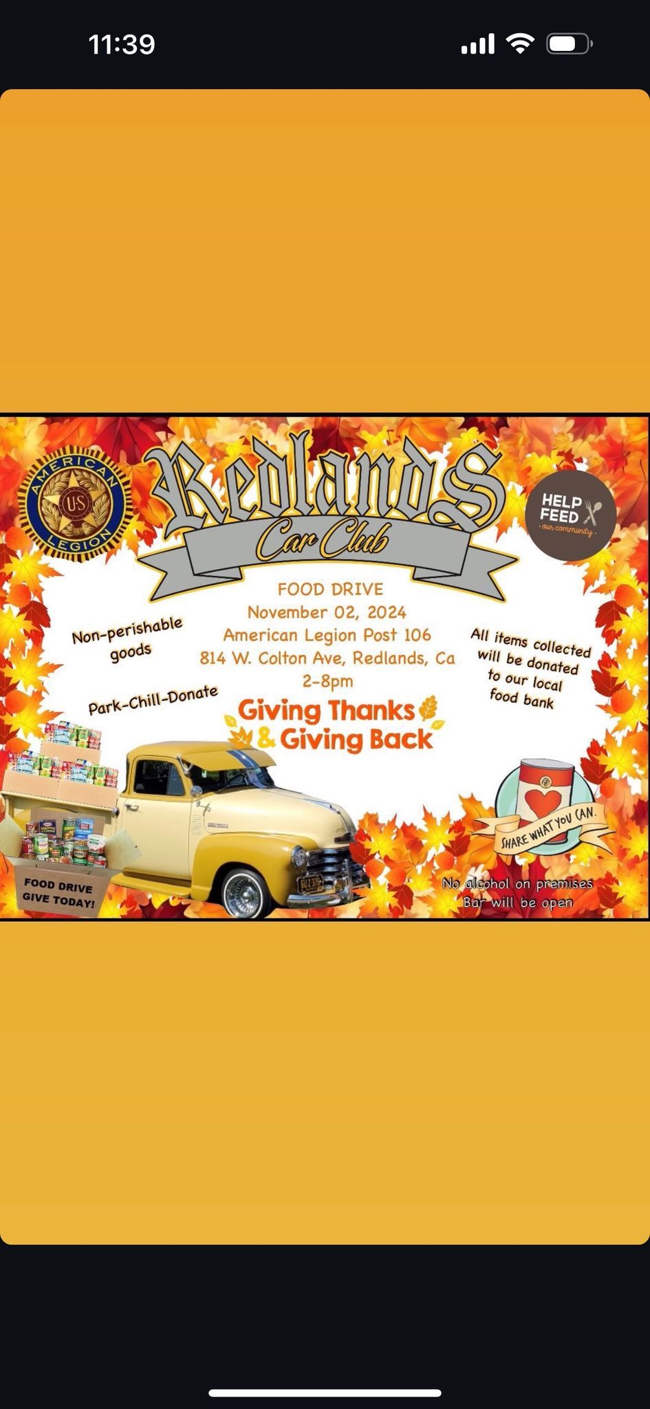 Redlands Car Club Food Drive 