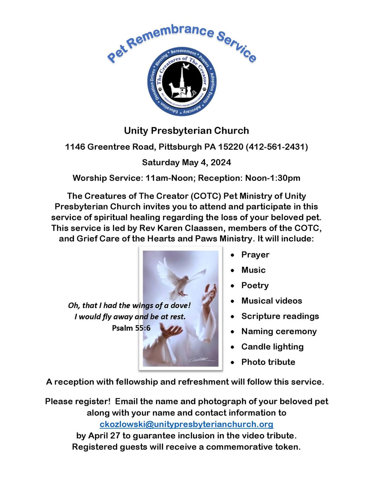 Pet Remembrance Service at Unity Presbyterian Church