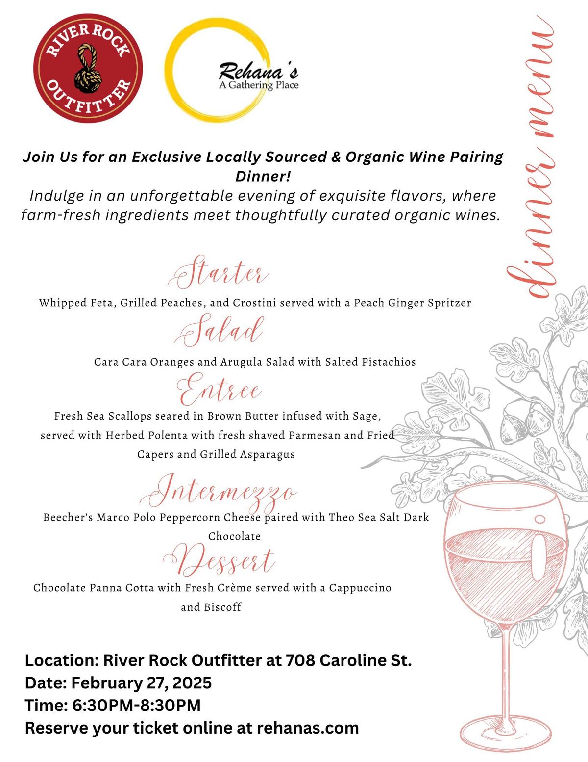 Locally Sourced and Organic Wine Pairing Dinner