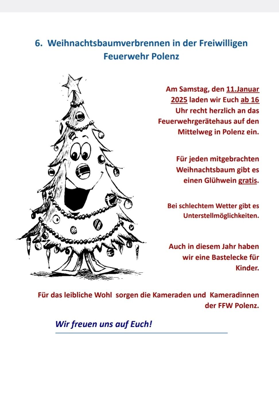 6. Weihnachtsbaumverbrennen der Feuerwehr Polenz