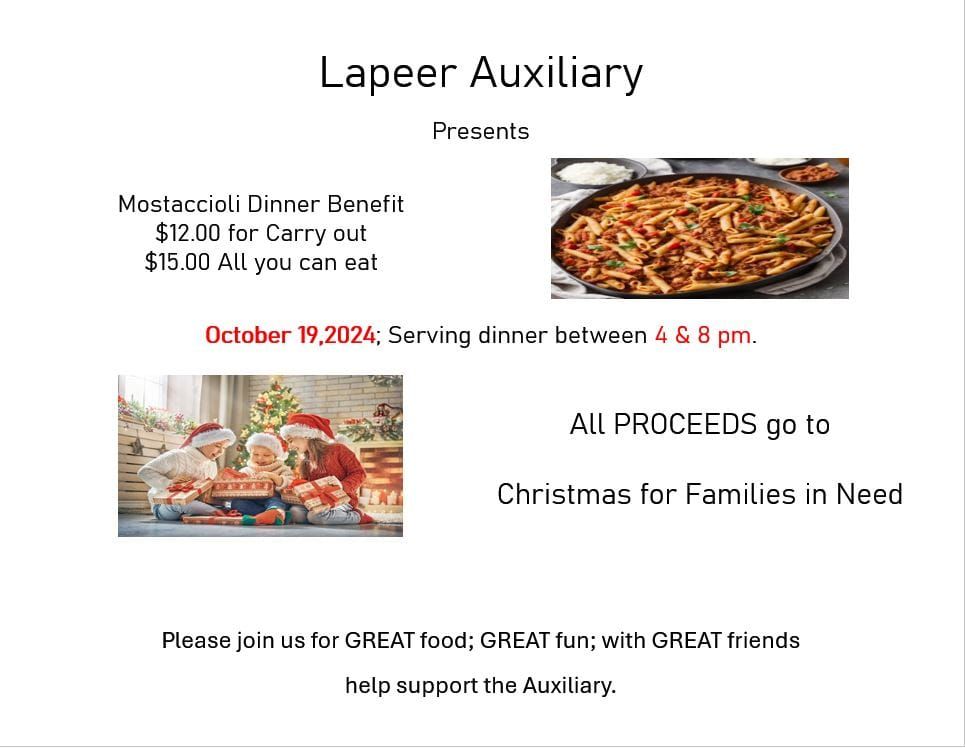 Mostaccioli Dinner Benefit for Christmas for Families in Need