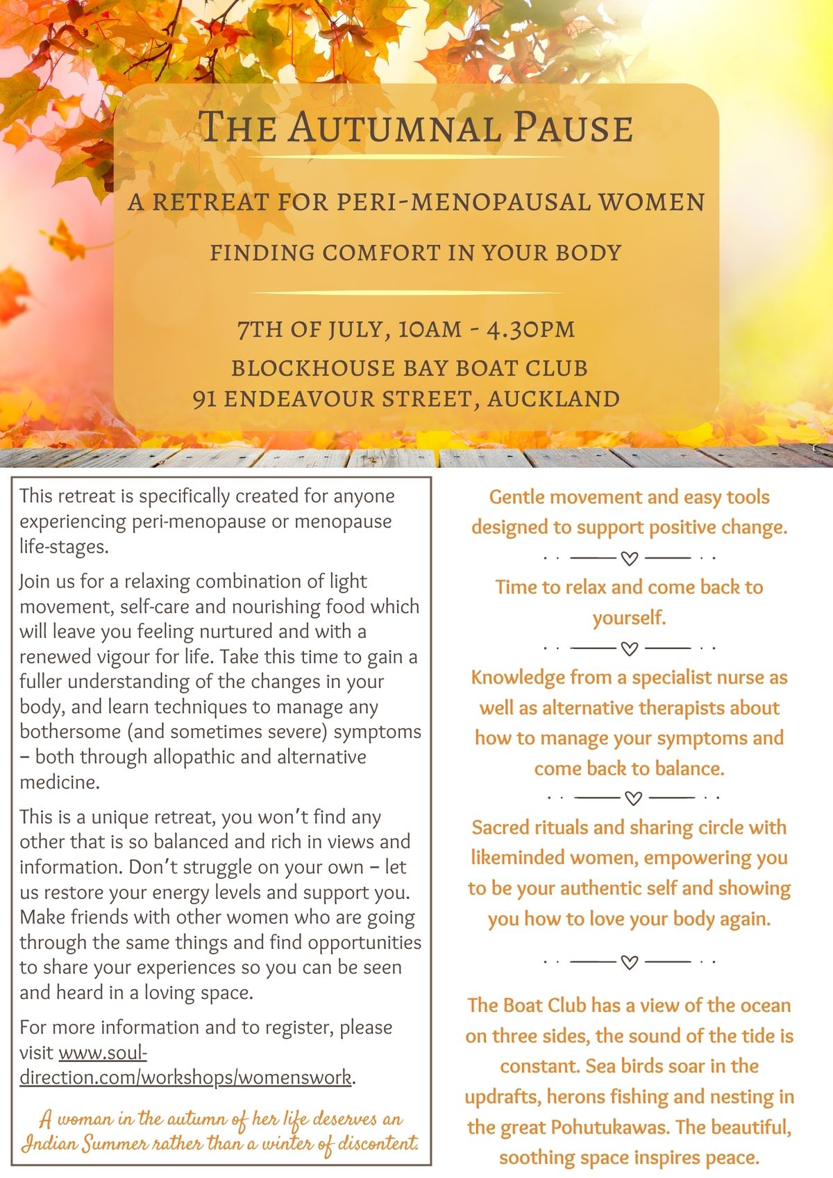 The Autumnal Pause retreat for peri-menopausal women