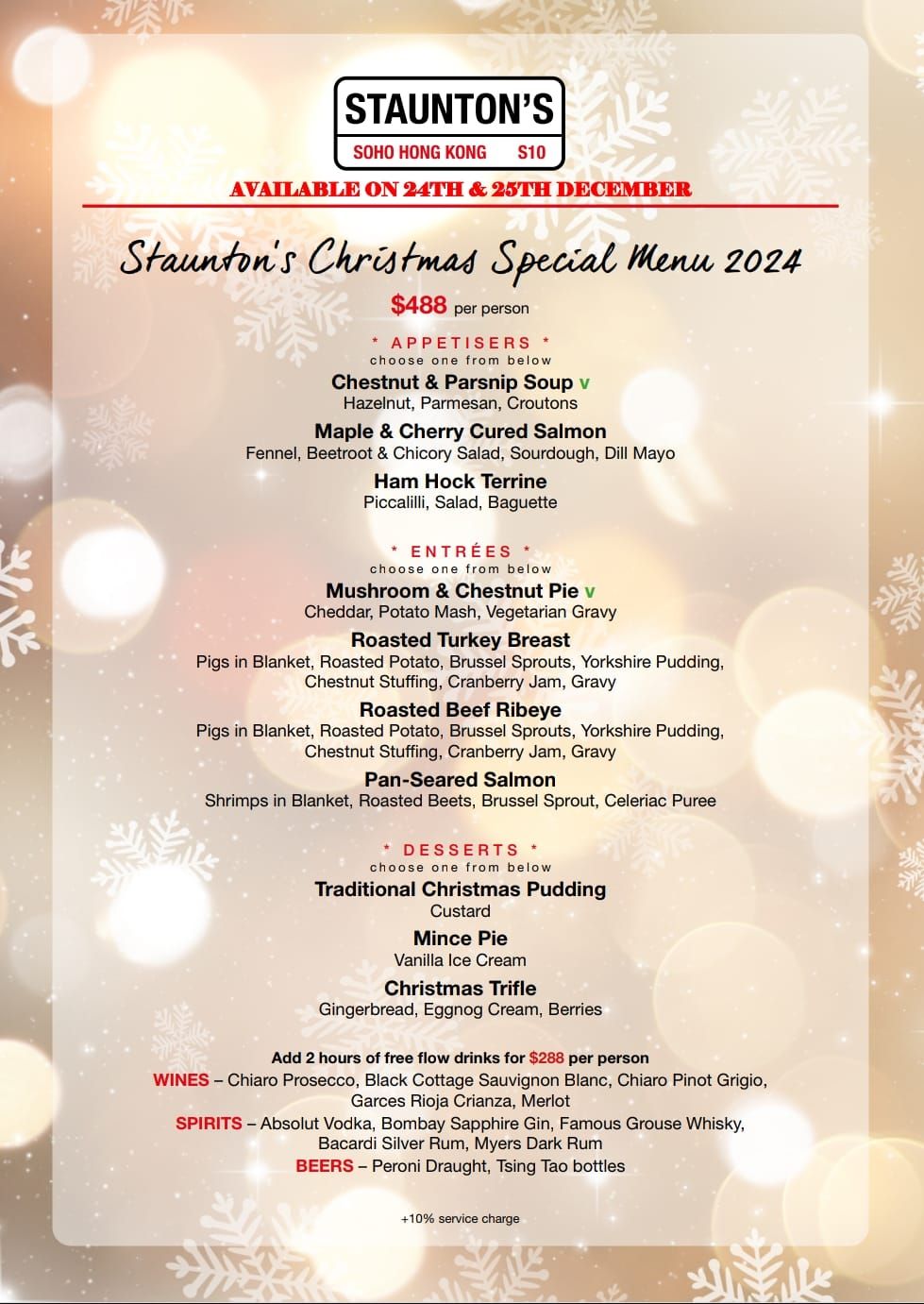 Christmas Menu at Staunton's 24th - 25th December, 2024