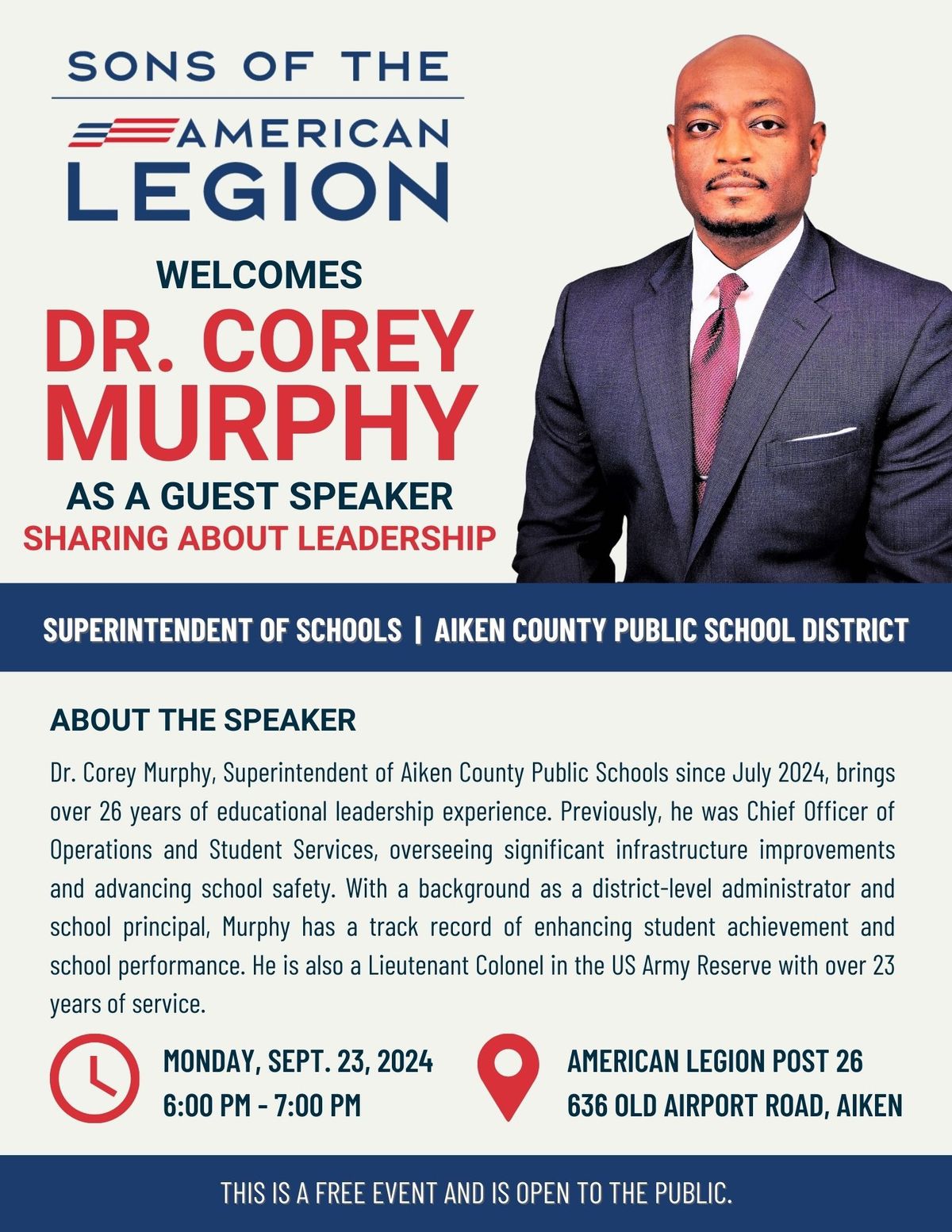 Dr. Corey Murphy speaking about Leadership - Sons of the American Legion Squadron 26