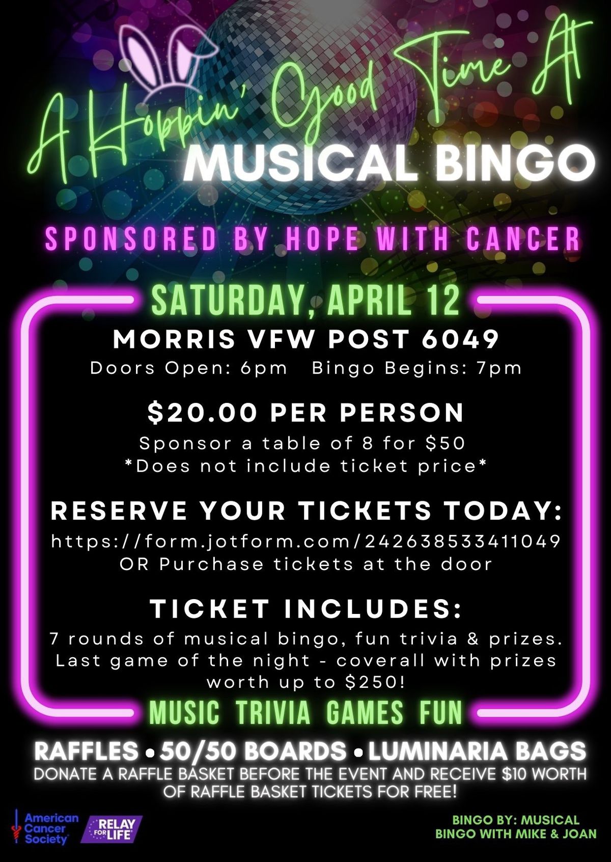 Musical Bingo Fundraiser for Hope with Cancer\/Relay for Life