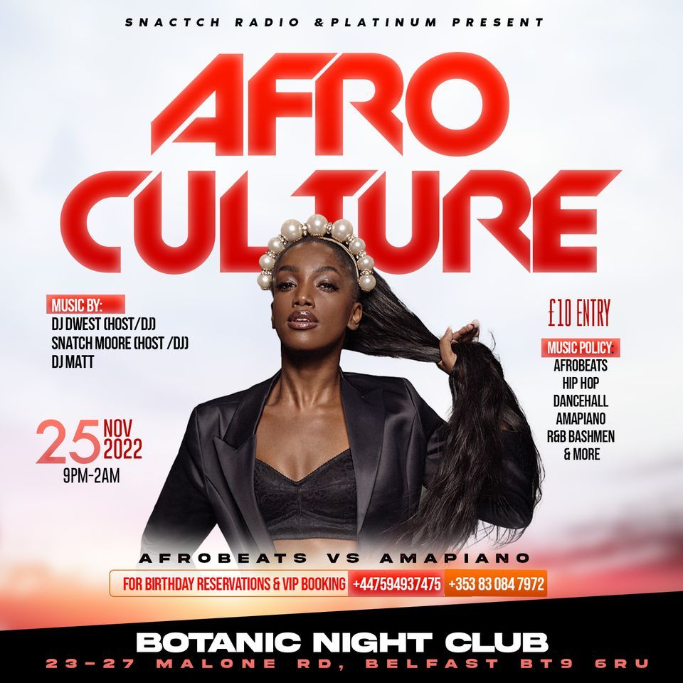 AFRO CULTURE BELFAST, The Botanic Inn, Belfast, 25 November to 26 November