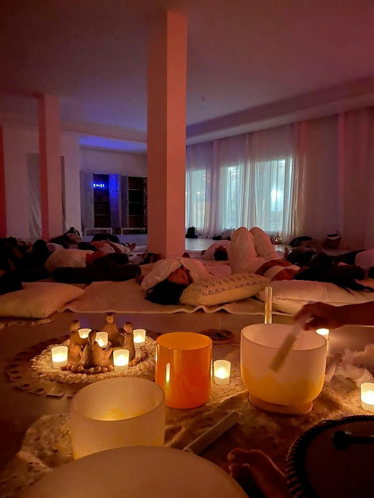 Christmas themed yoga+ matcha pj party