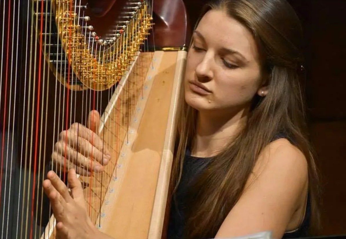 Harpist Abigail Enssle with Poet David J. Daniels 