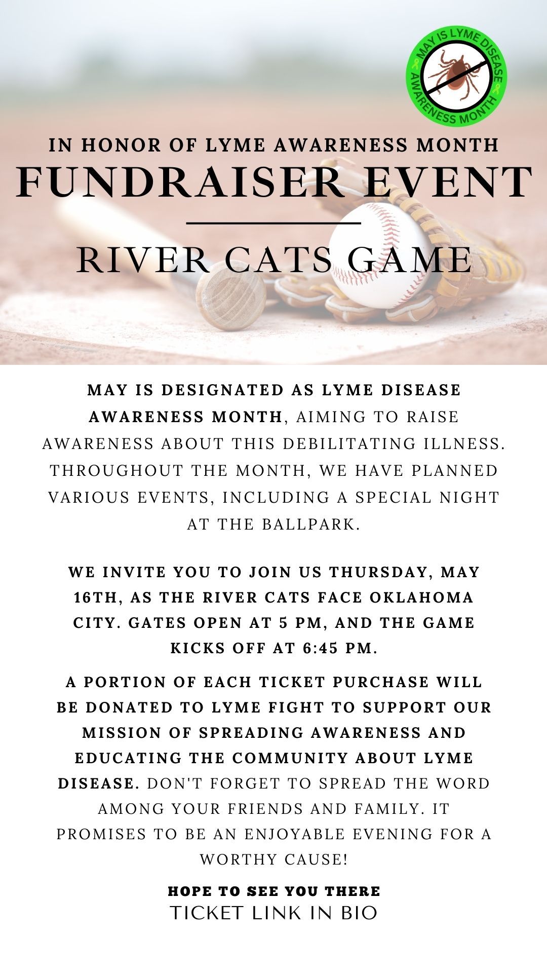 In honor of Lyme Disease Awareness Month - River Cats Game Fundraiser