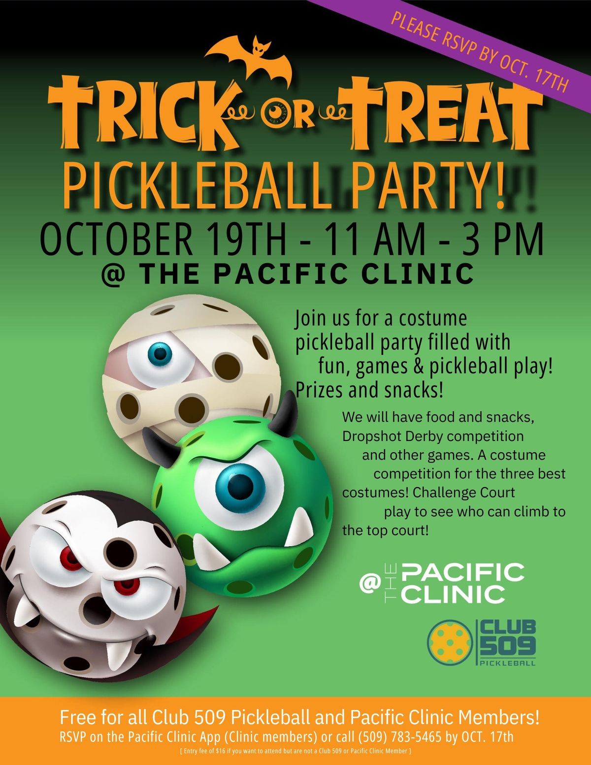 Trick or Treat Pickleball Party at The Pacific Clinic