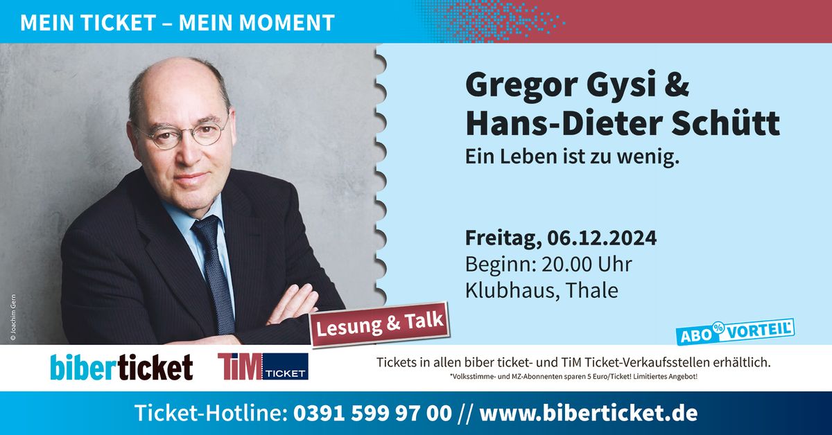 Gregor Gysi im Gespr\u00e4ch mit Hans-Dieter Sch\u00fctt  zum Buch "Ein Leben ist zu wenig" |  Lesung & Talk 