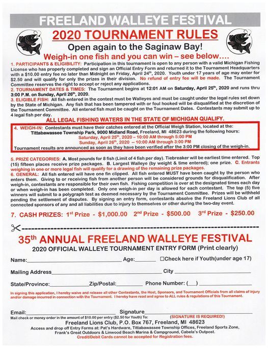 Walleye Festival Fishing Tournament Burt Watson Chevrolet Freeland Midland 24 April To 25 April