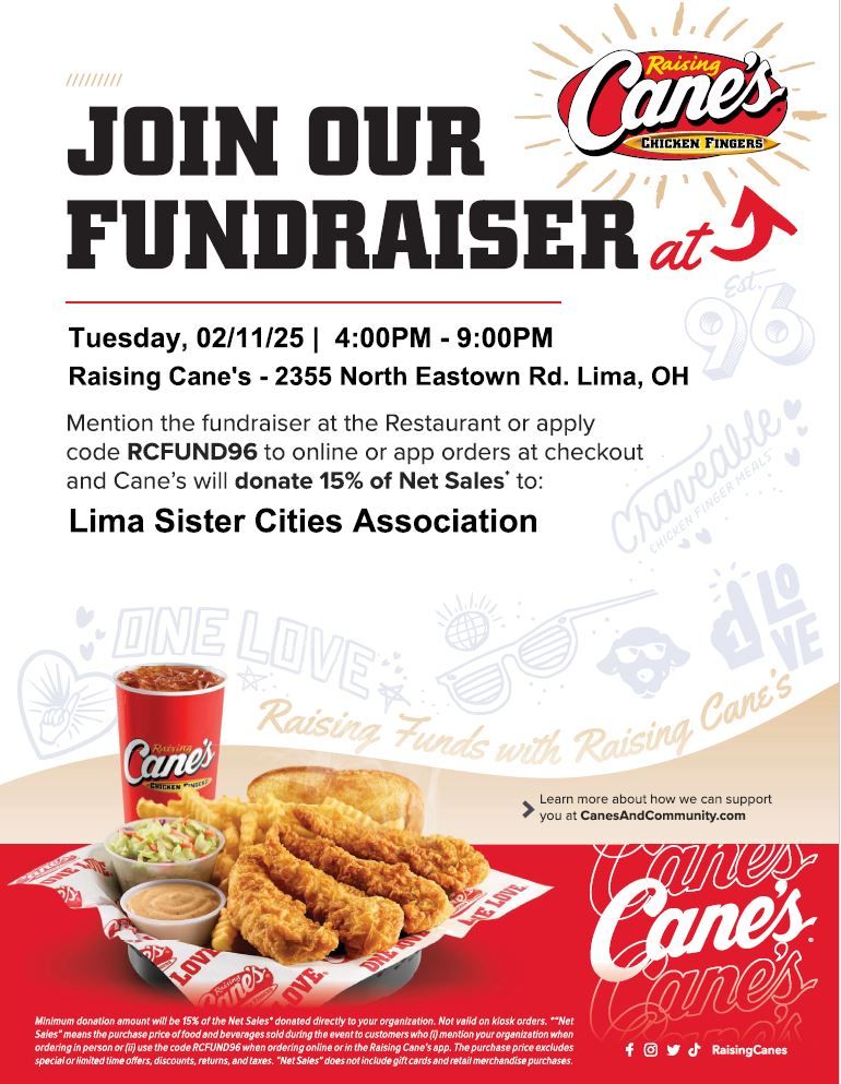 Lima Sister Cities Raising Canes Fundraiser