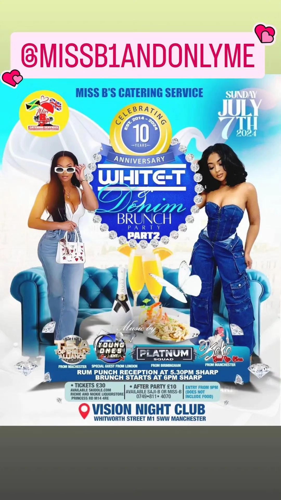 MISS B's CATERING SERVICES 10TH YEAR ANNIVERSARY BRUNCH  ( WHITE T AND DENIM)