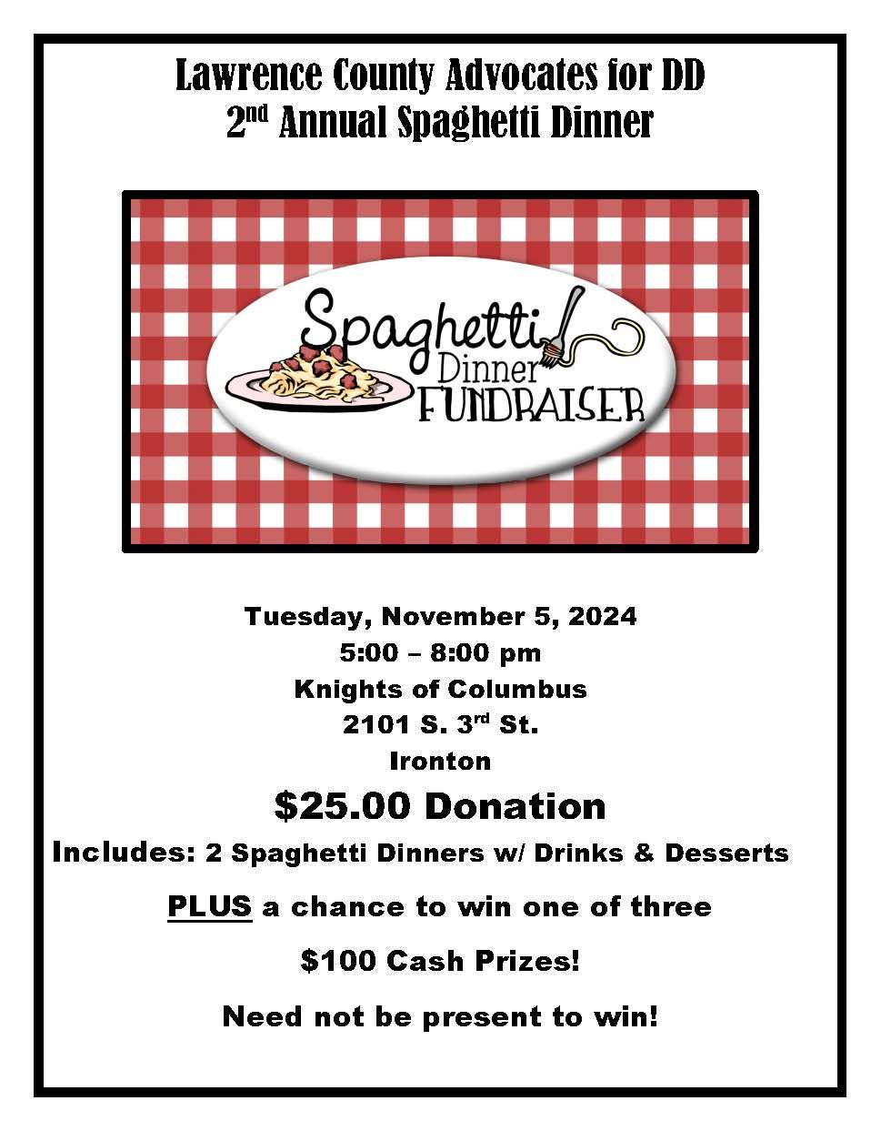 Lawrence County Advocates for DD 2nd Annual Spaghetti Dinner