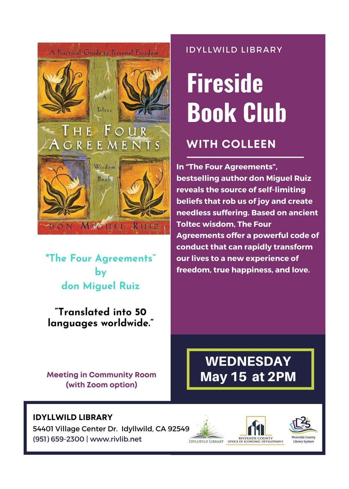 Fireside Book Group:  "The Four Agreements" by don Miguel Ruiz