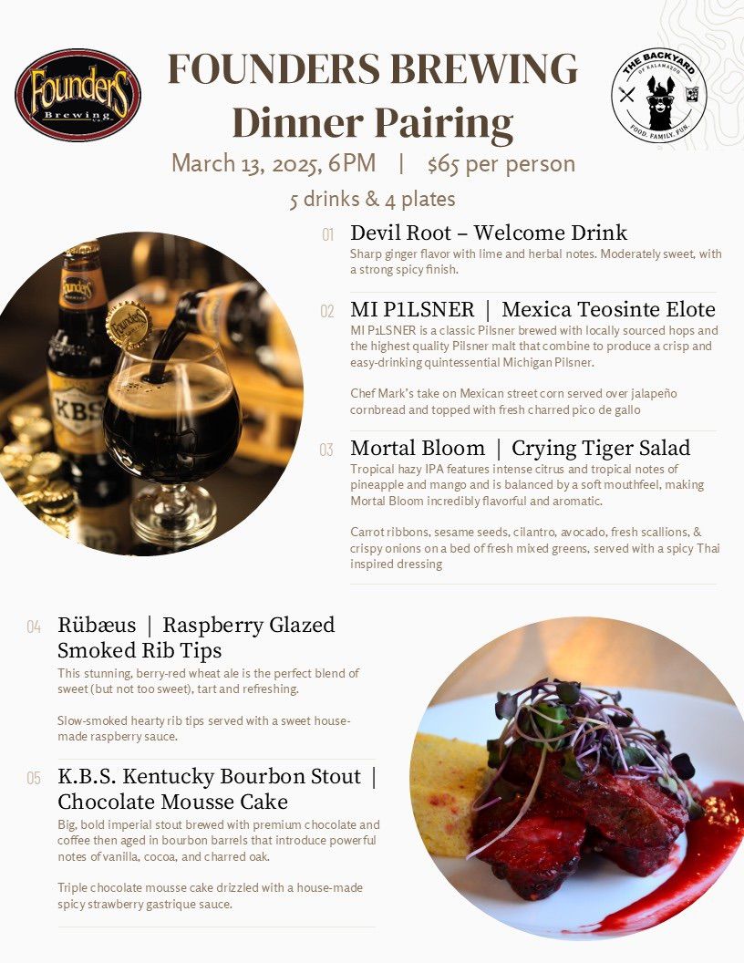 Founders Brewing Dinner Pairing, get your tickets today!