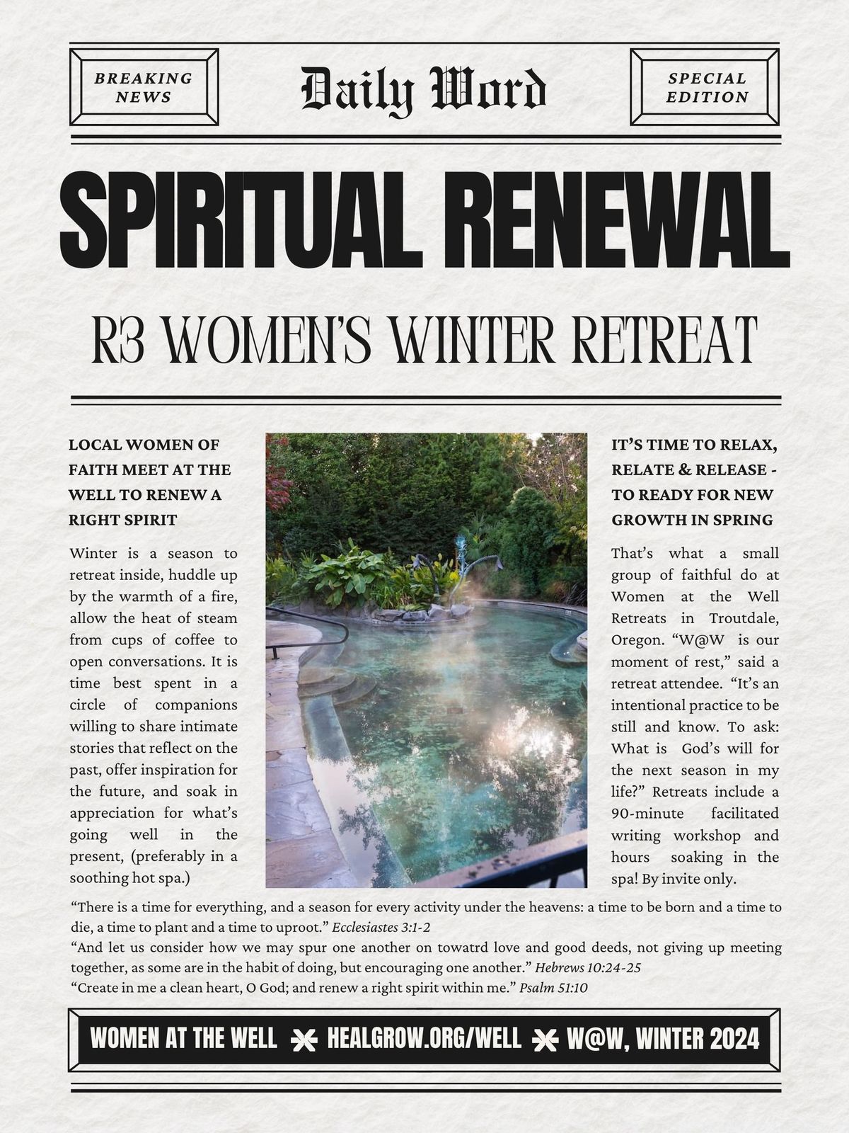 R3 Winter Retreat Series & Women at the Well (W@W) Writer\u2019s Workshops