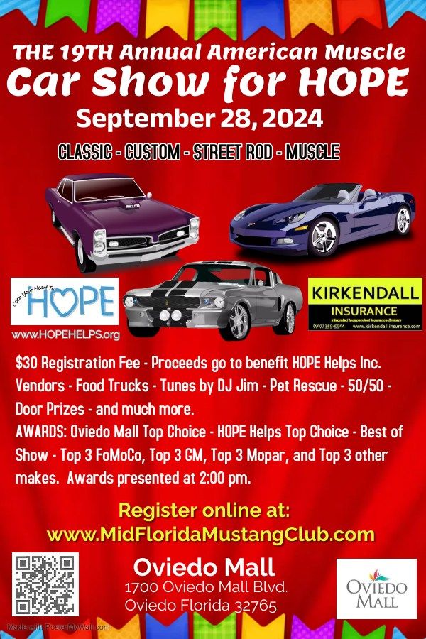 19th Annual American Muscle Car Show for HOPE