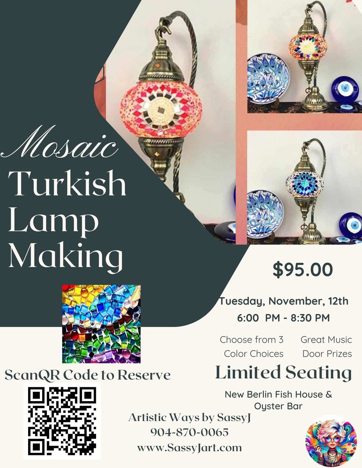 New Berlin Fish House & Oyster Bar, Nov. 12th, Mosaic Turkish Lamp Making