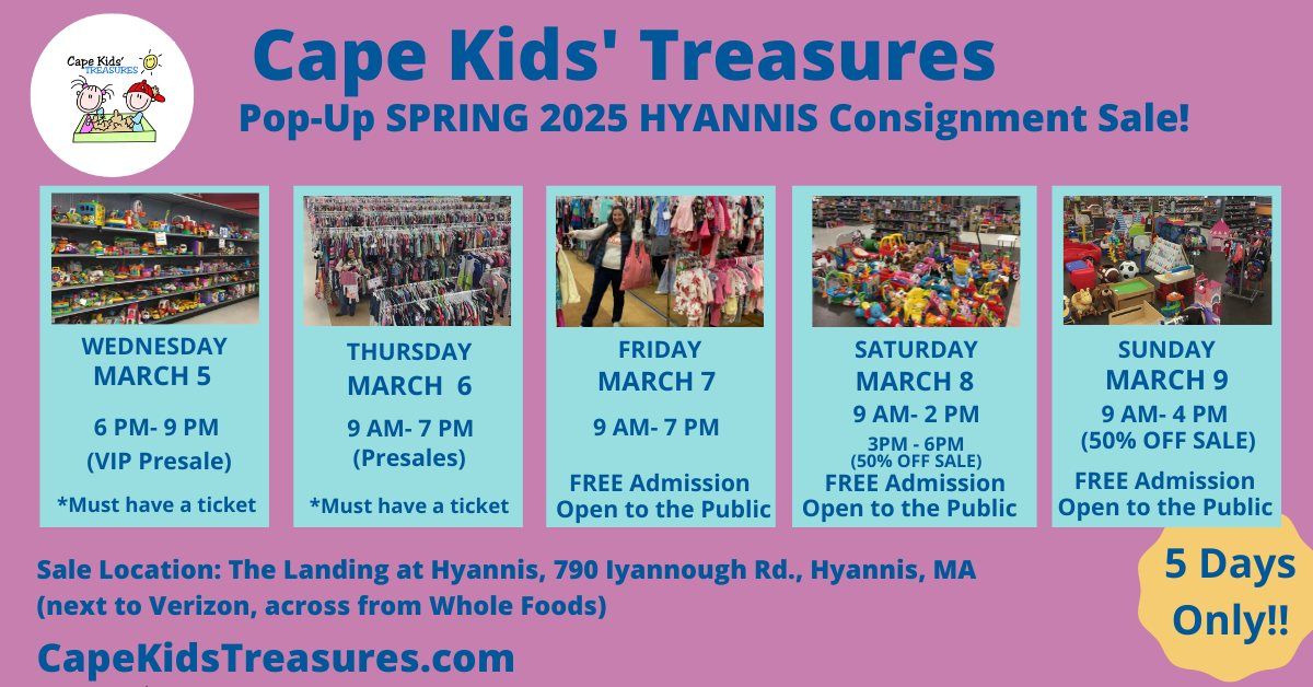 Cape Kids' Treasures Spring 2025 Hyannis Consignment Sale