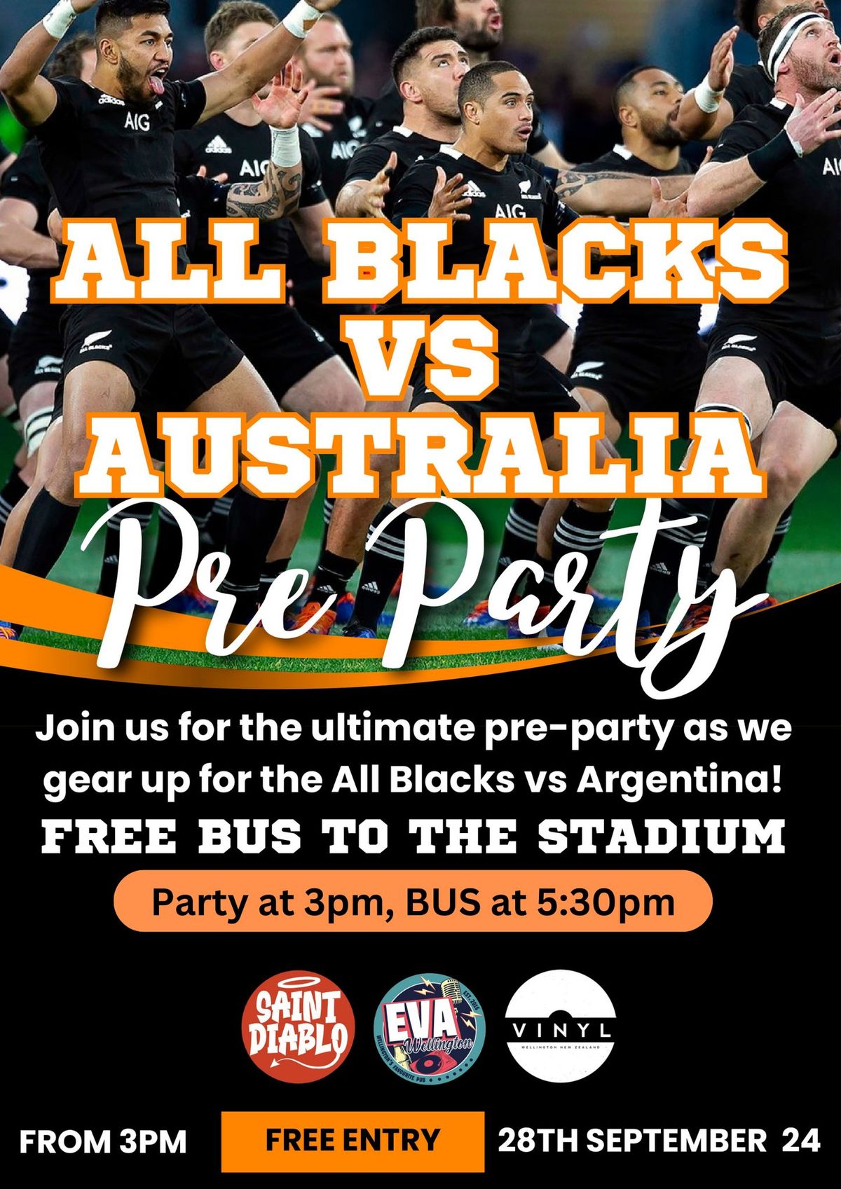 All Blacks vs Australia Pre party - FREE BUS TO STADIUM