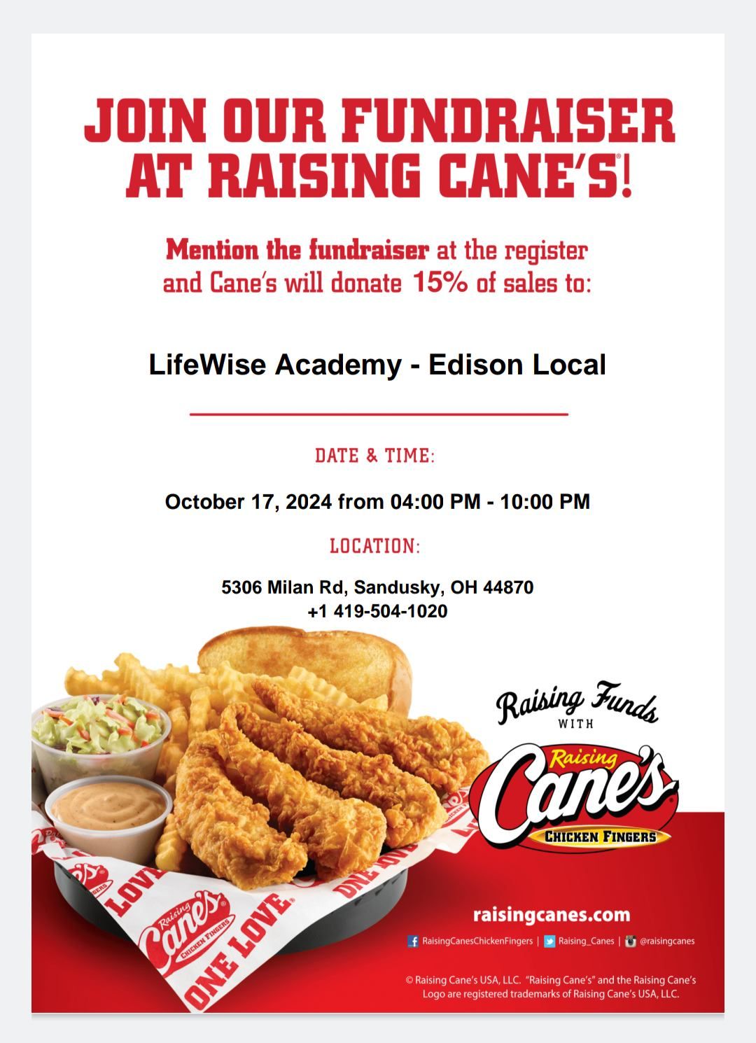 Dining-to-Donate @ Raising Cane's Chicken Fingers