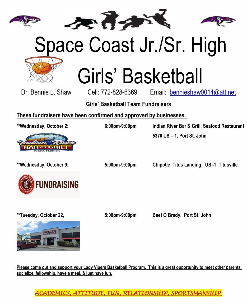 Space Coast Lady Vipers Basketball Fundraisers