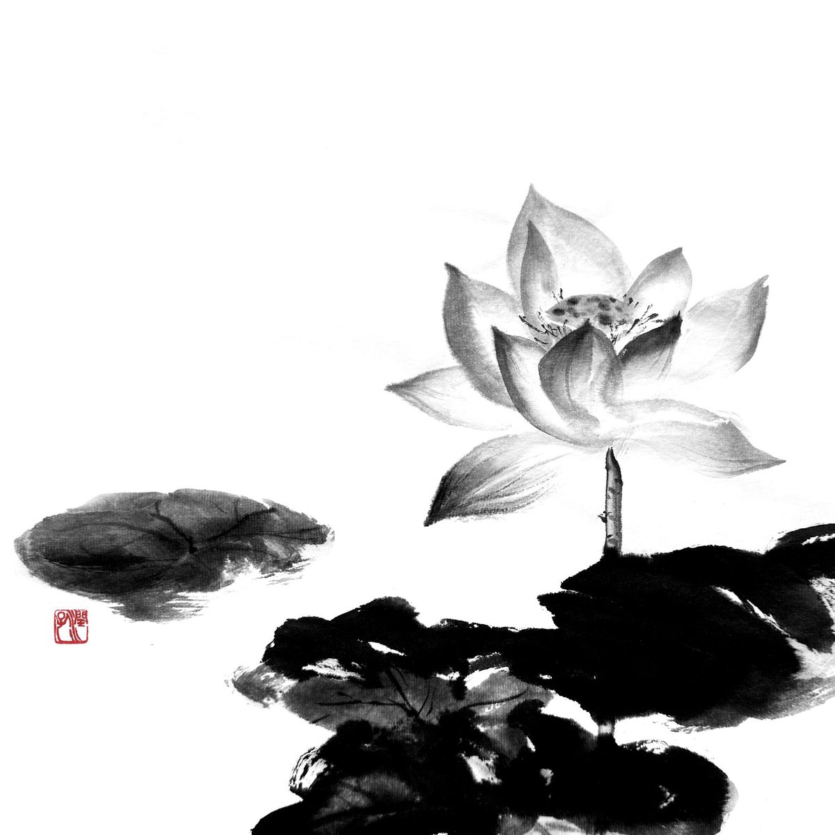 Japanese Sumi-e Ink Painting | Lotus