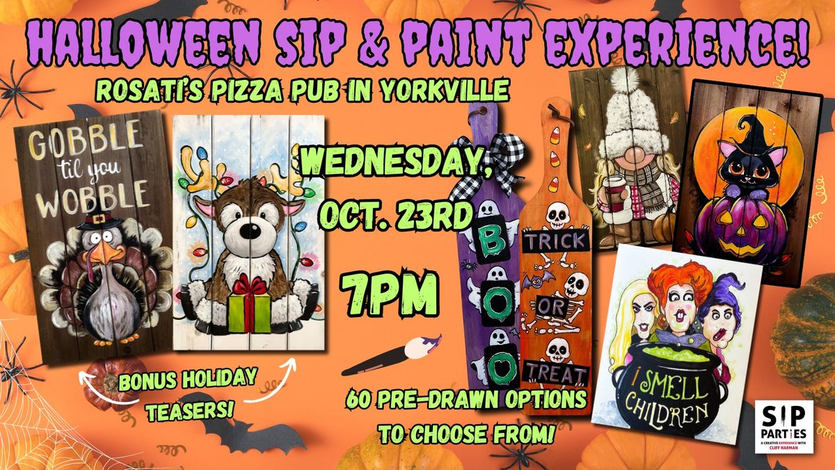 Pre-Drawn SIP & Paint Experience at Rosati's Pizza Pub in Yorkville! Wednesday, October 23rd