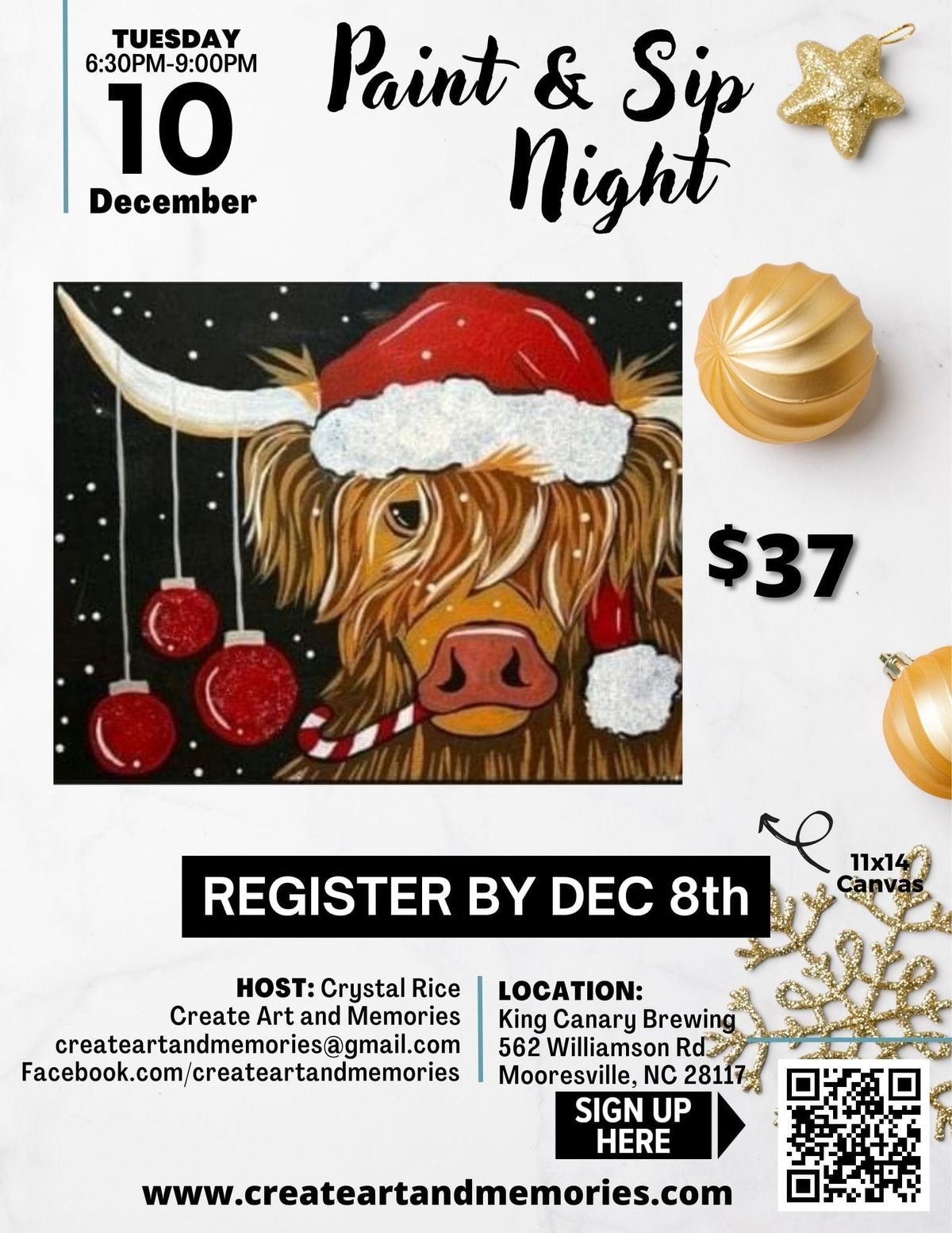 Holiday Highland Cow Paint and Sip at King Canary