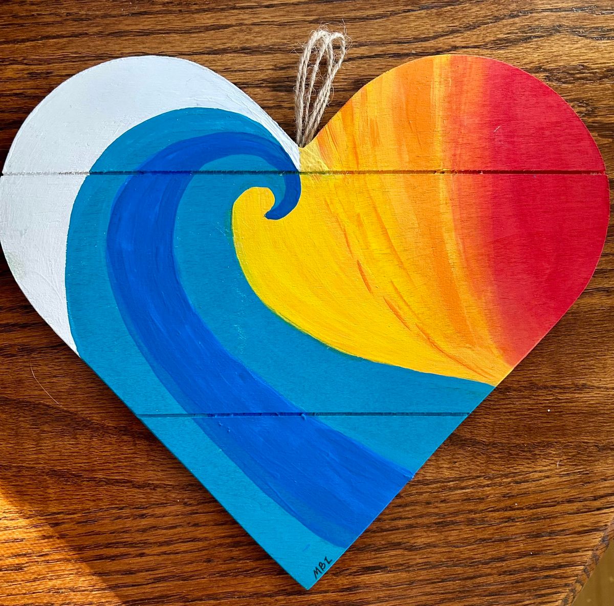 February Kids Art Party- Wooden Heart With Ocean Wave