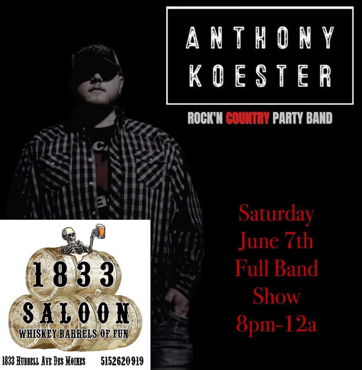 Bike Friday Night Live at 1833 Saloon presents Anthony Koester