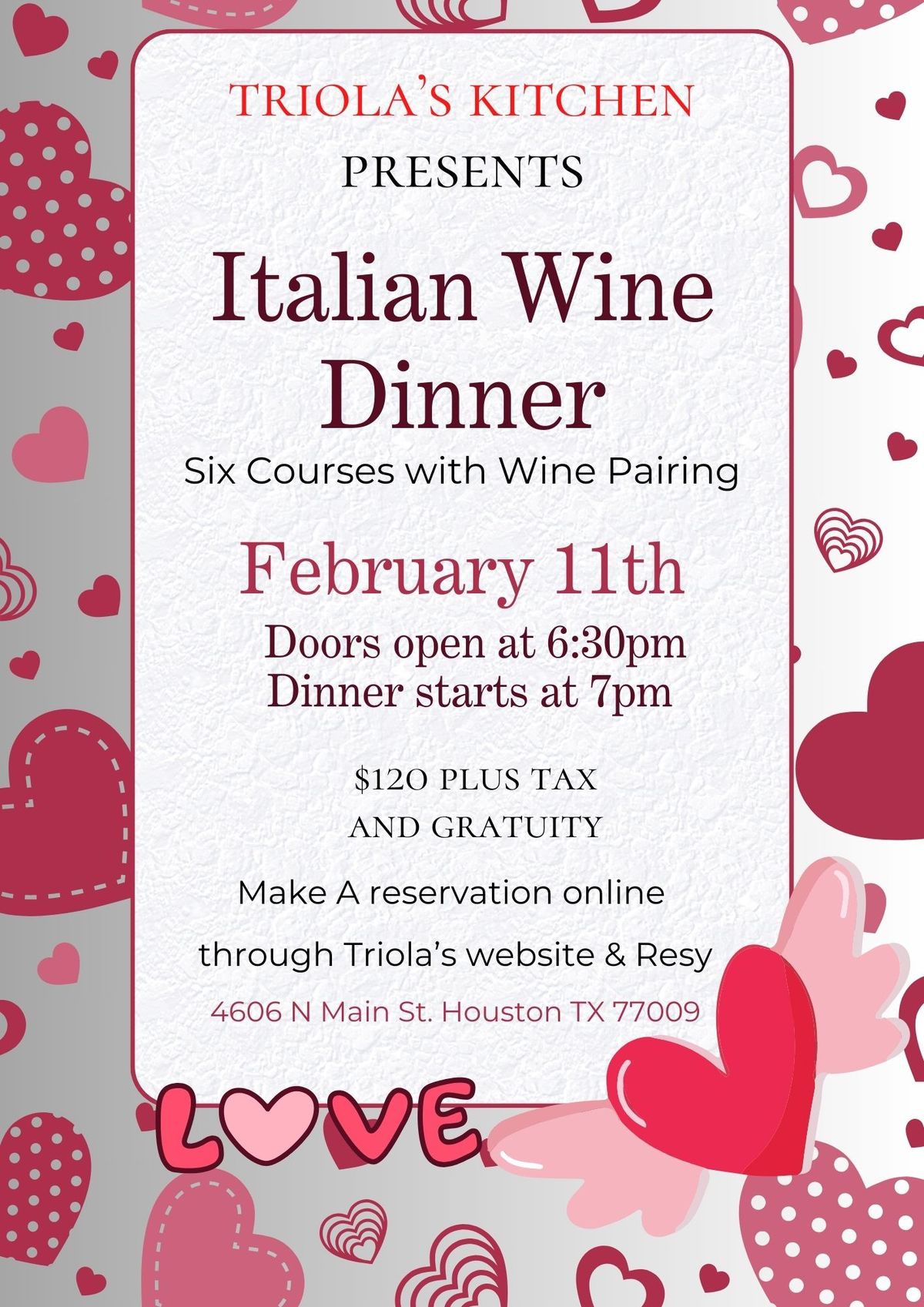 Six Course Wine Pairing Dinner 