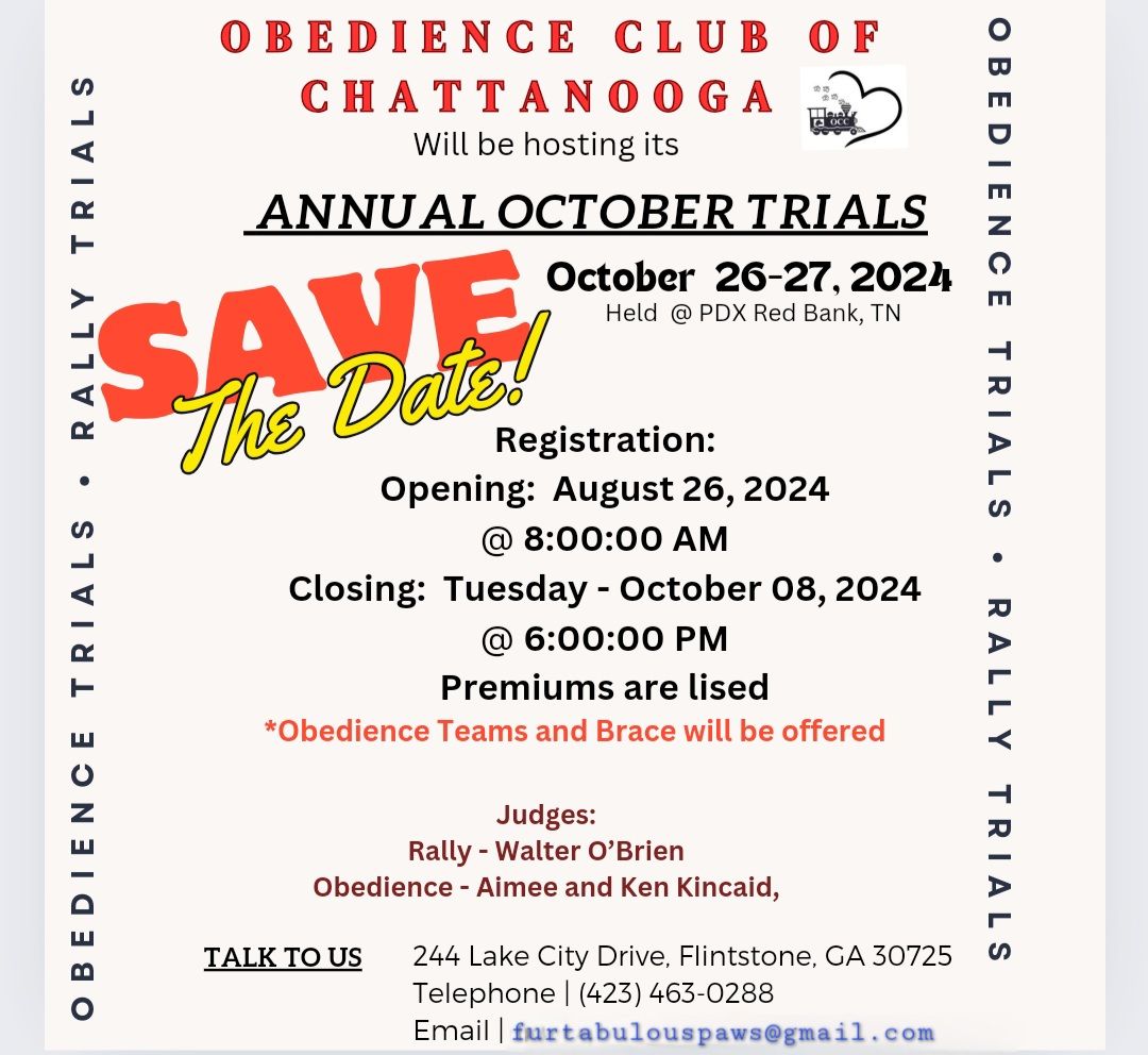 Obedience, Teams, Brace, and Rally Trial