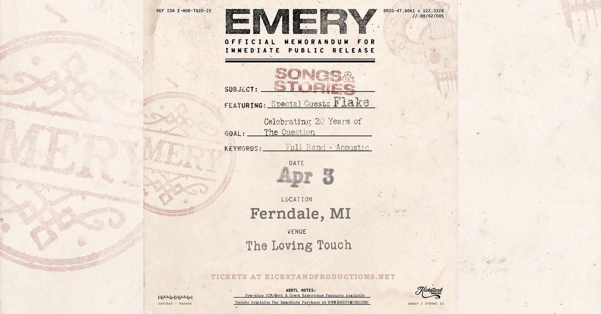 Emery - Songs & Stories \u2013 20th anniversary of The Question w\/ FLAKE at The Loving Touch