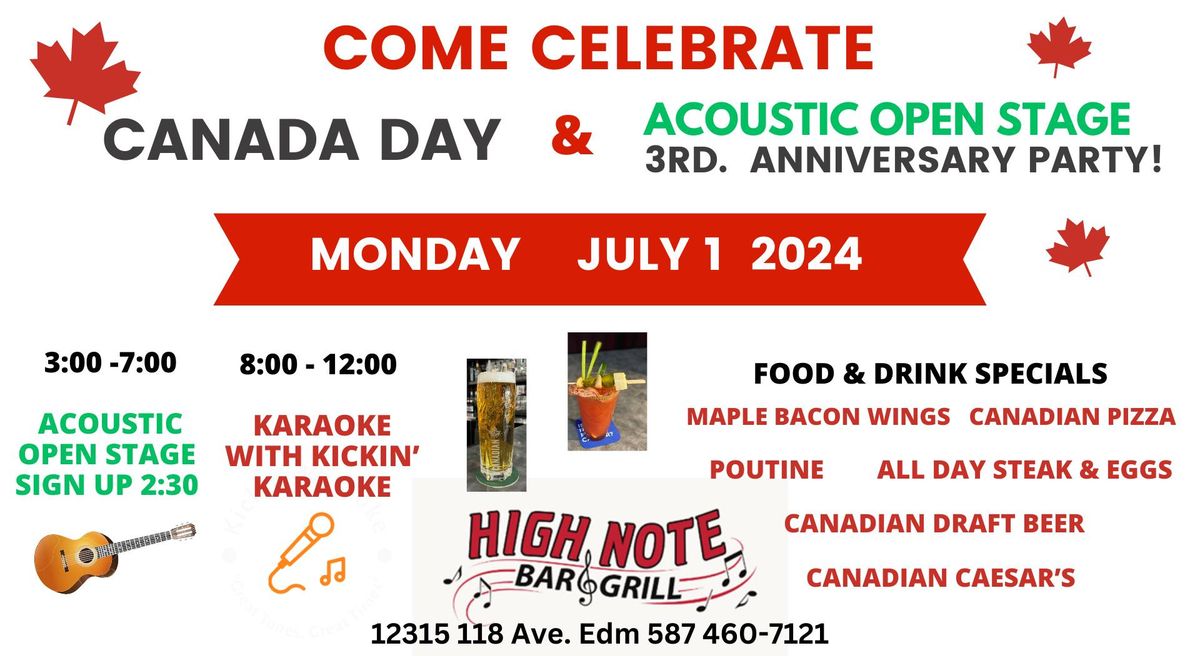 Canada Day Acoustic 3rd. Year Anniversary & Karaoke Party  