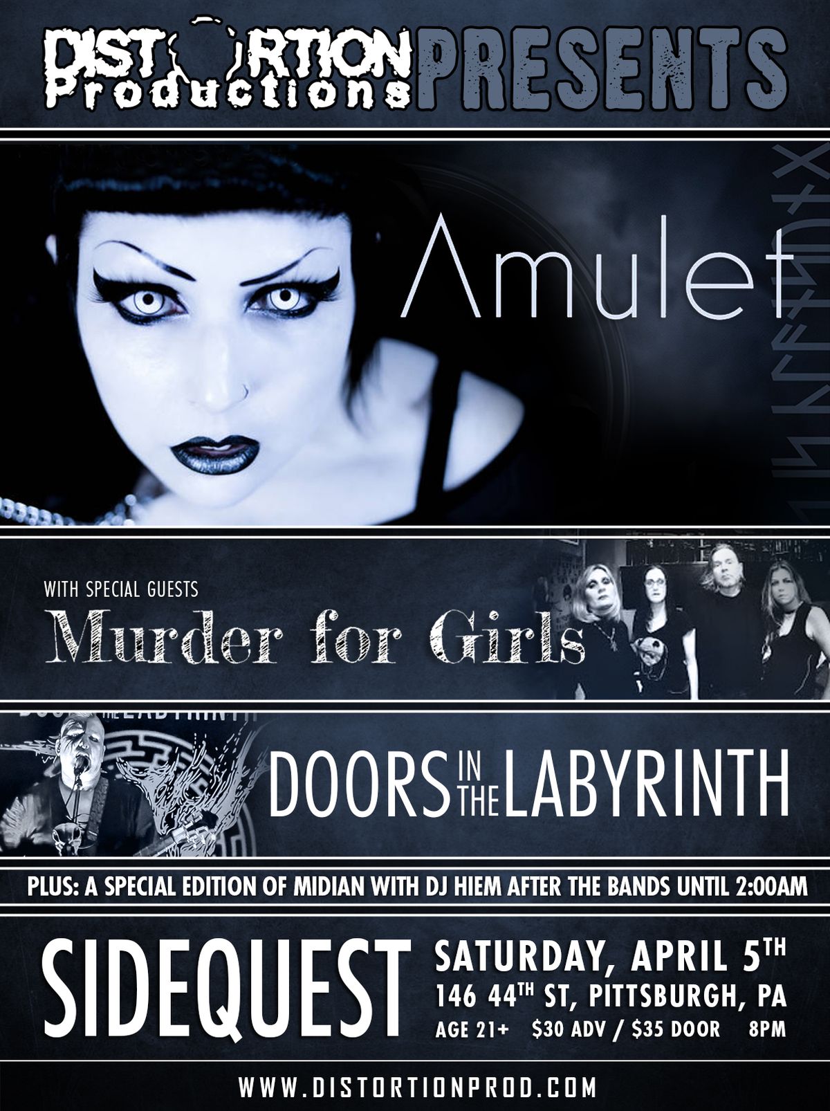 Amulet\/Murder For Girls\/Doors in the Labyrinth @ Sidequest on 44th