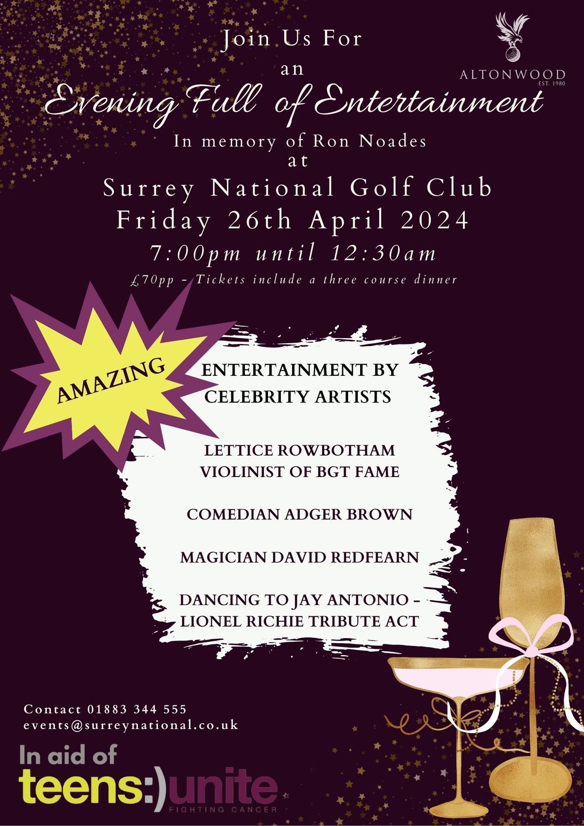 Charity Entertainment Evening in aid of Teens Unite - Fighting Cancer
