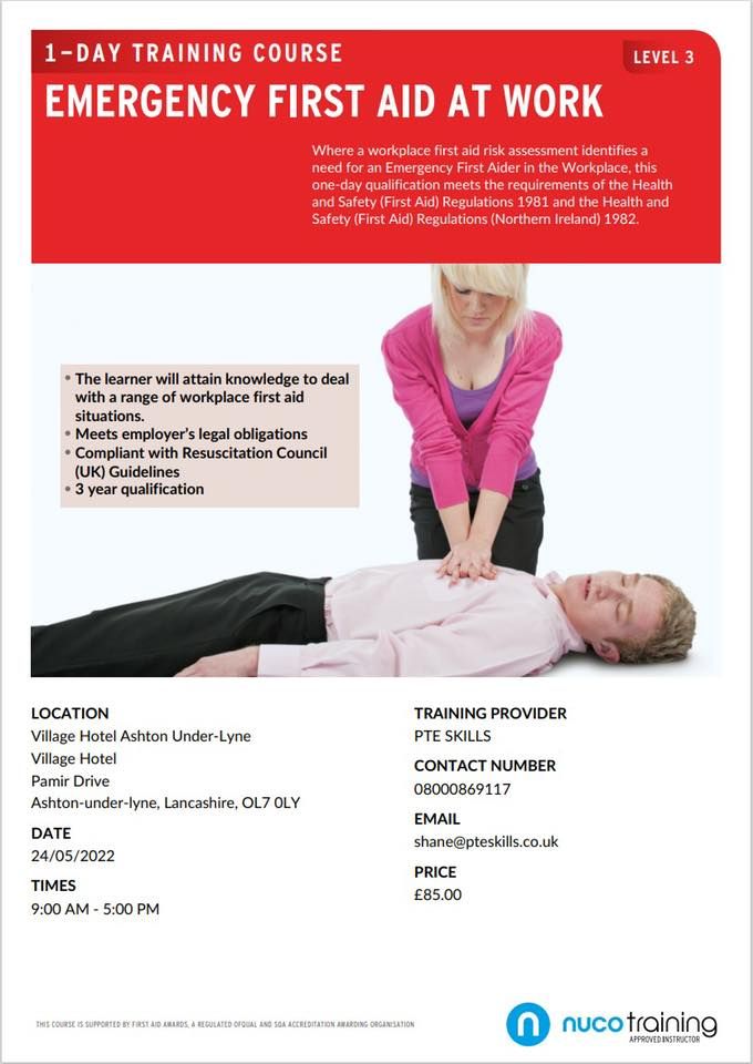 Emergency First Aid at Work (1 day) level 3  \u00a385pp