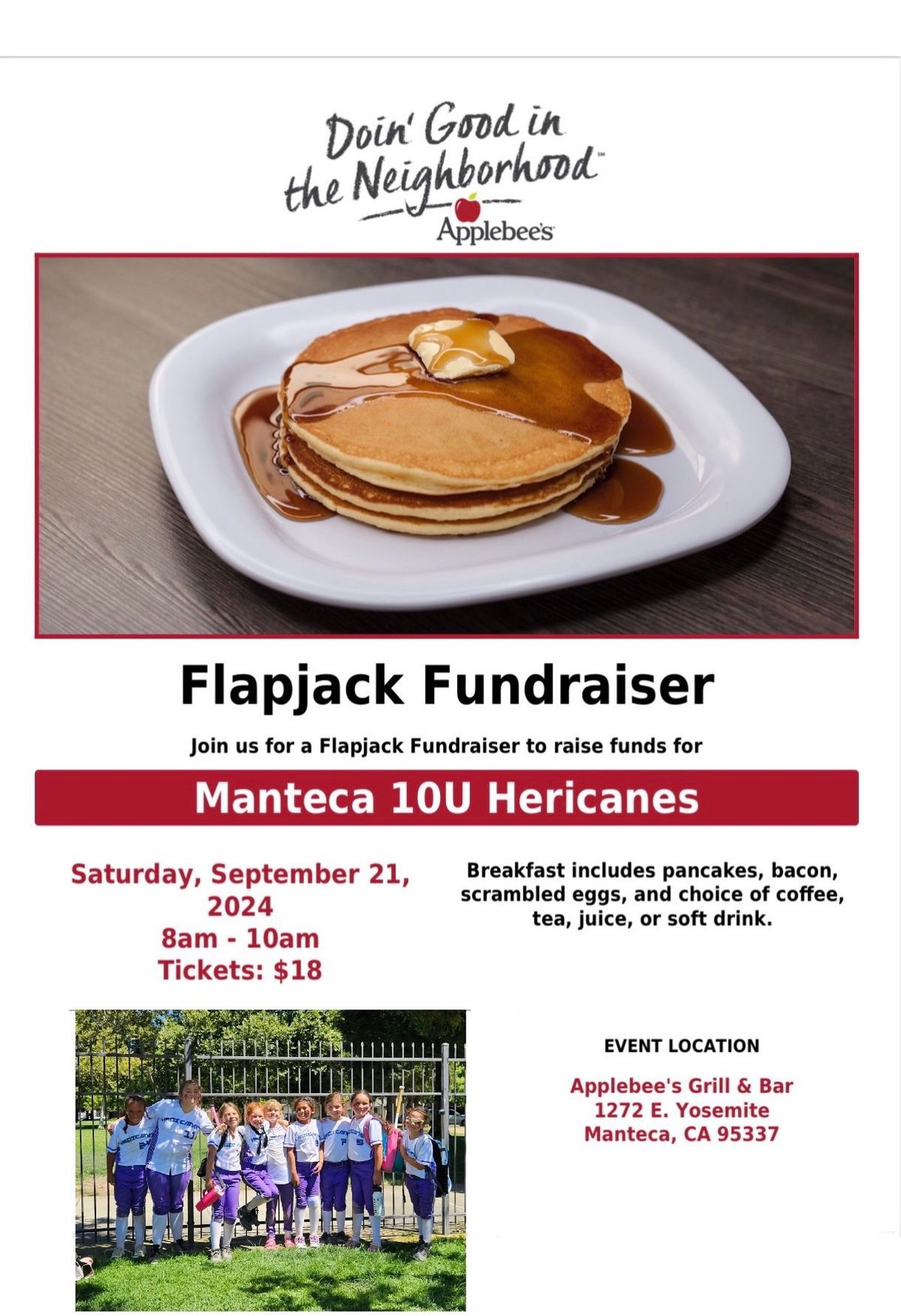 Flapjack Fundraiser for Manteca Hericanes 10U