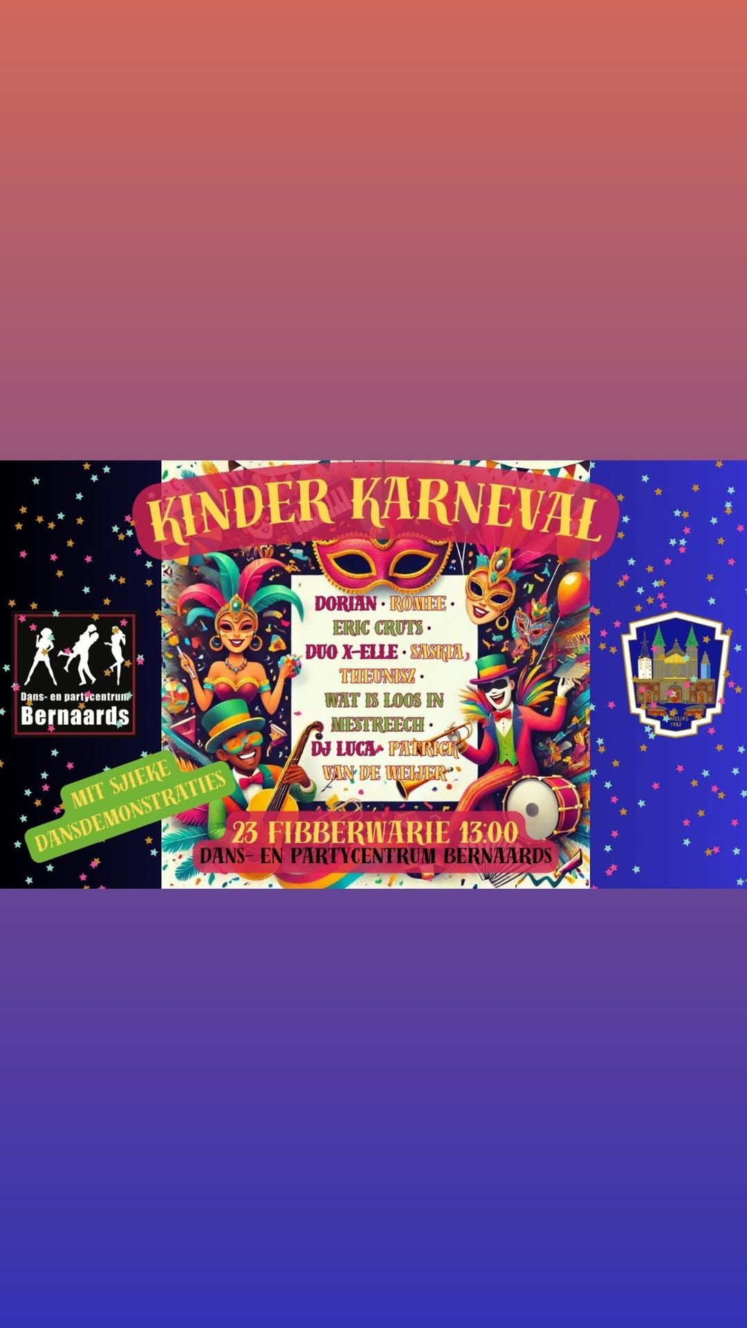 Kinder karneval m\u00e8t C.V. de Mineurs i.s.m. dans- en partycentrum Bernaards