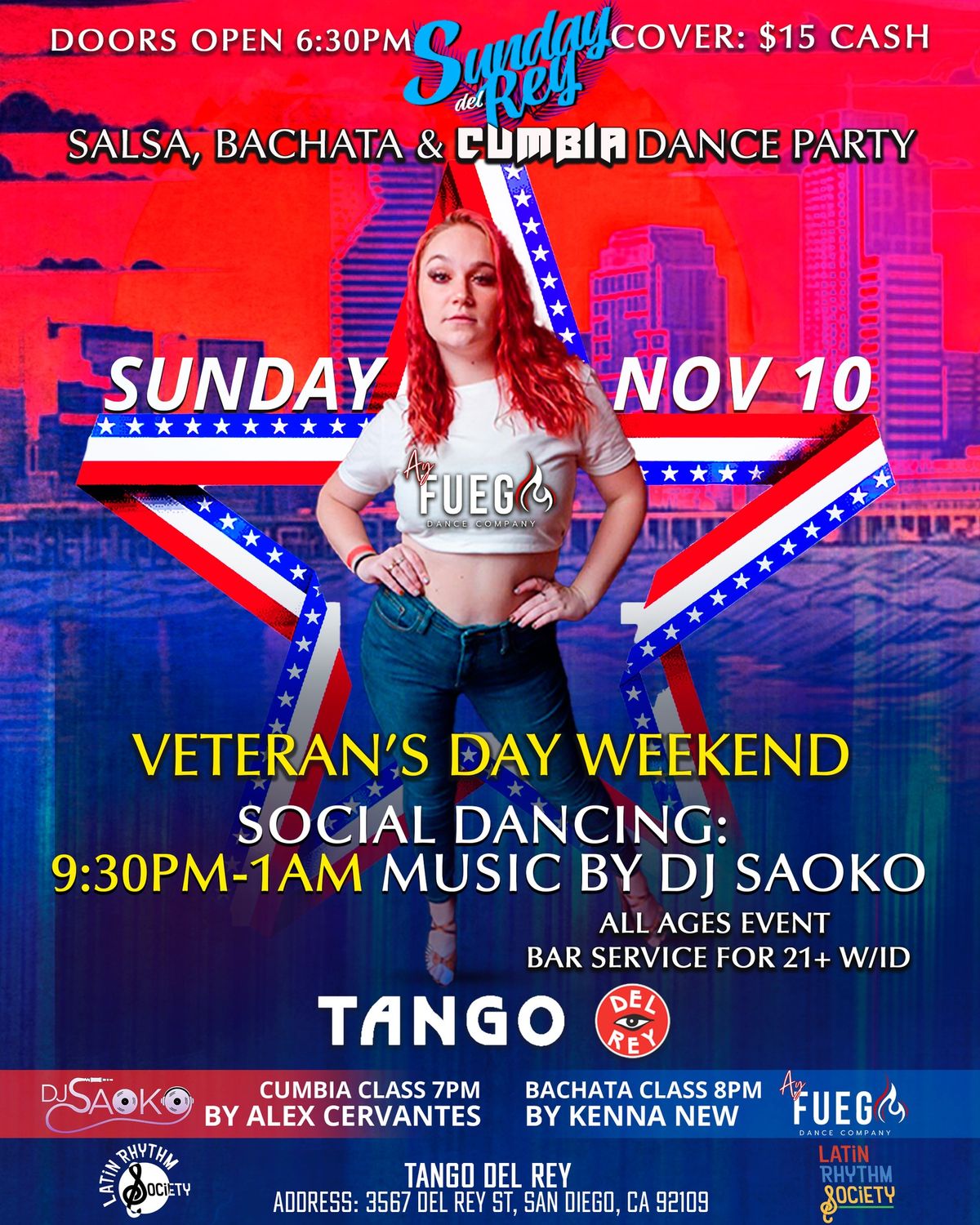 SUNDAY DEL REY SALSA BACHATA & CUMBIA DANCE PARTY SUNDAY NOVEMBER 10